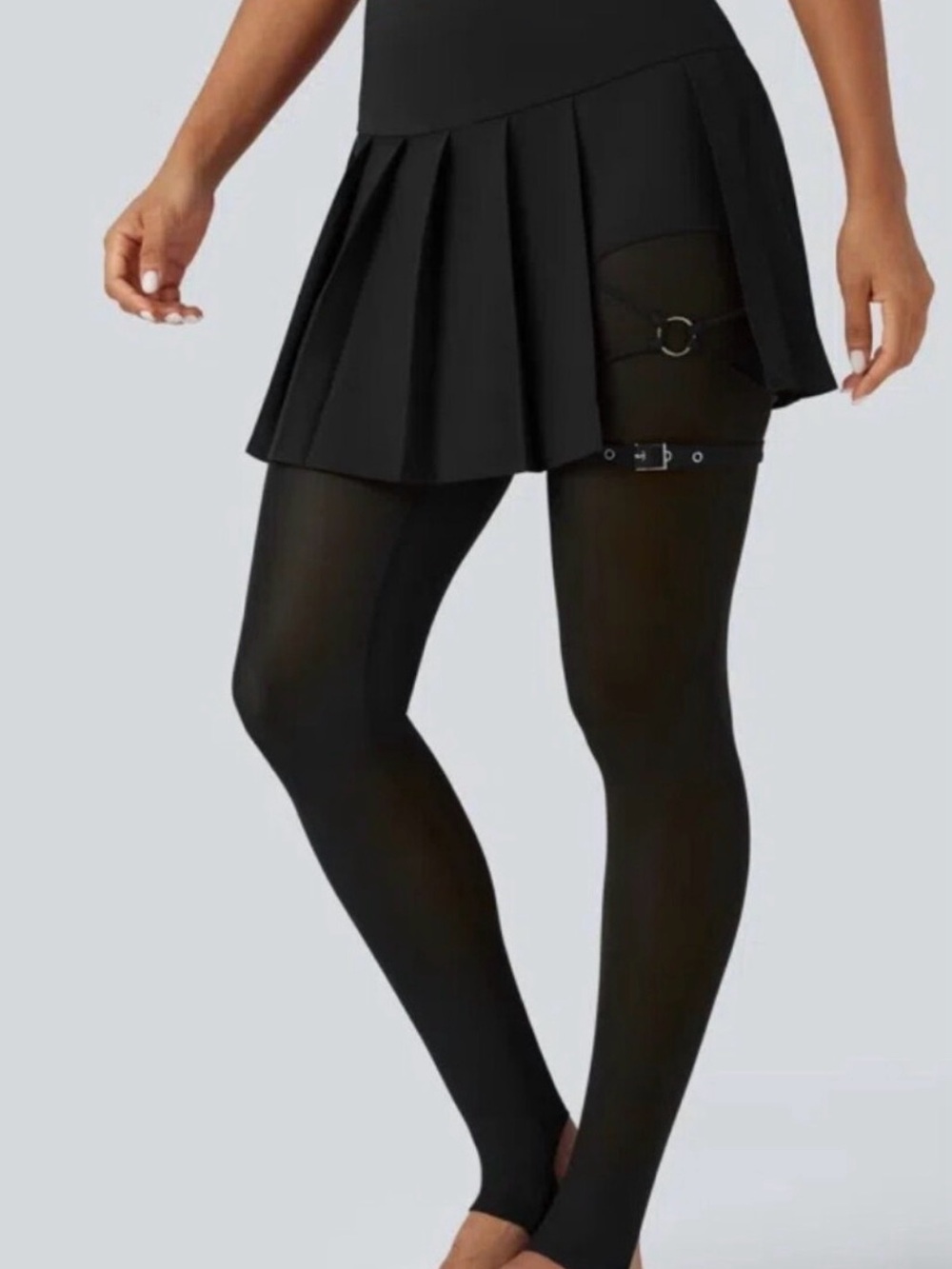 HALARA Black Pleated Mini Skirt Legging Combo